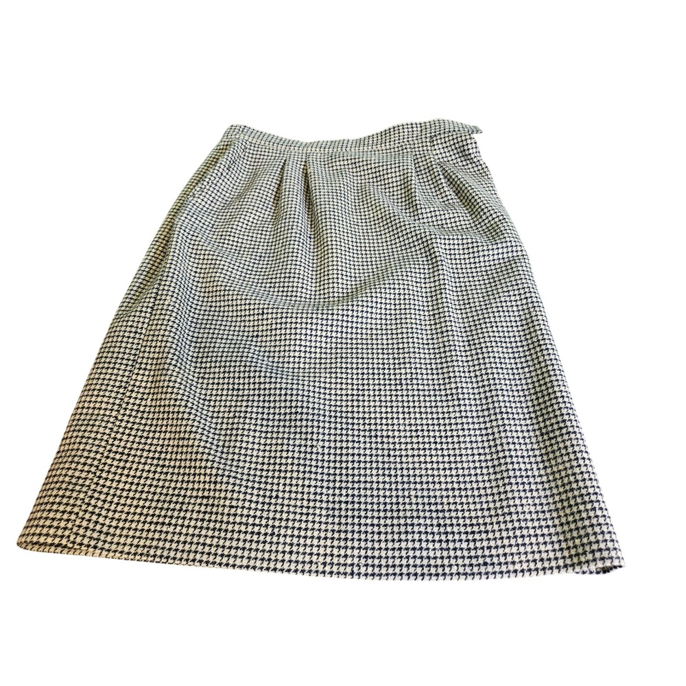 Vintage Pendleton Houndstooth Skirt Womens 14 Black Cream Wool Pleated USA